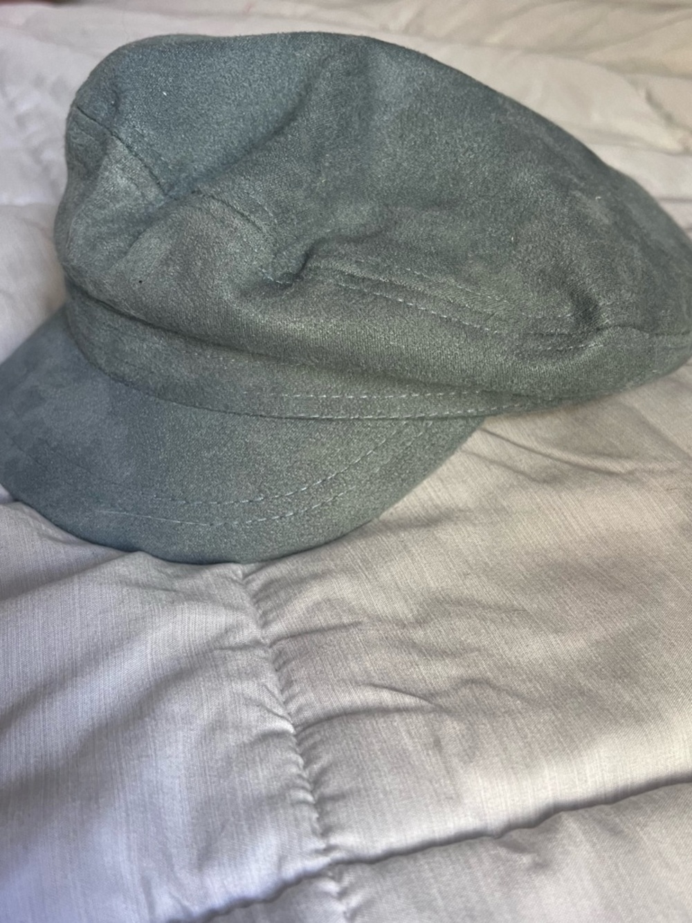 Free People Suede-Look Light Gray Cadet Cap with Brass Accent - Picture 2 of 5